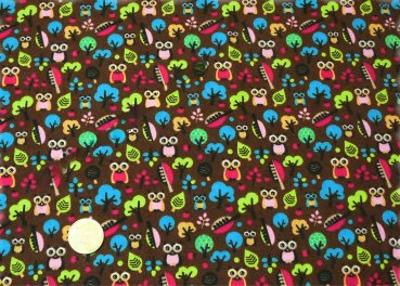 Eulenwald flannel brown fabric with owls